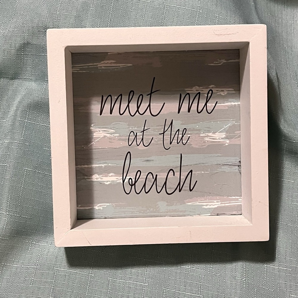New* "Meet Me at the Beach" Lake Wood Frame Sign Decor Ocean Sea‎